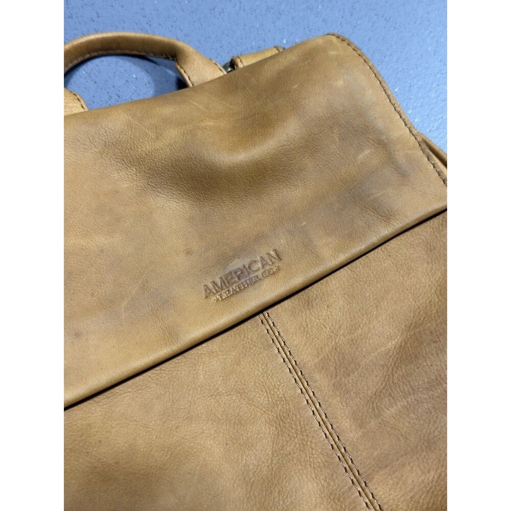 American Leather Co Leather Backpack Purse Tan Saddle Daily Shoulder Bag - Picture 2 of 6
